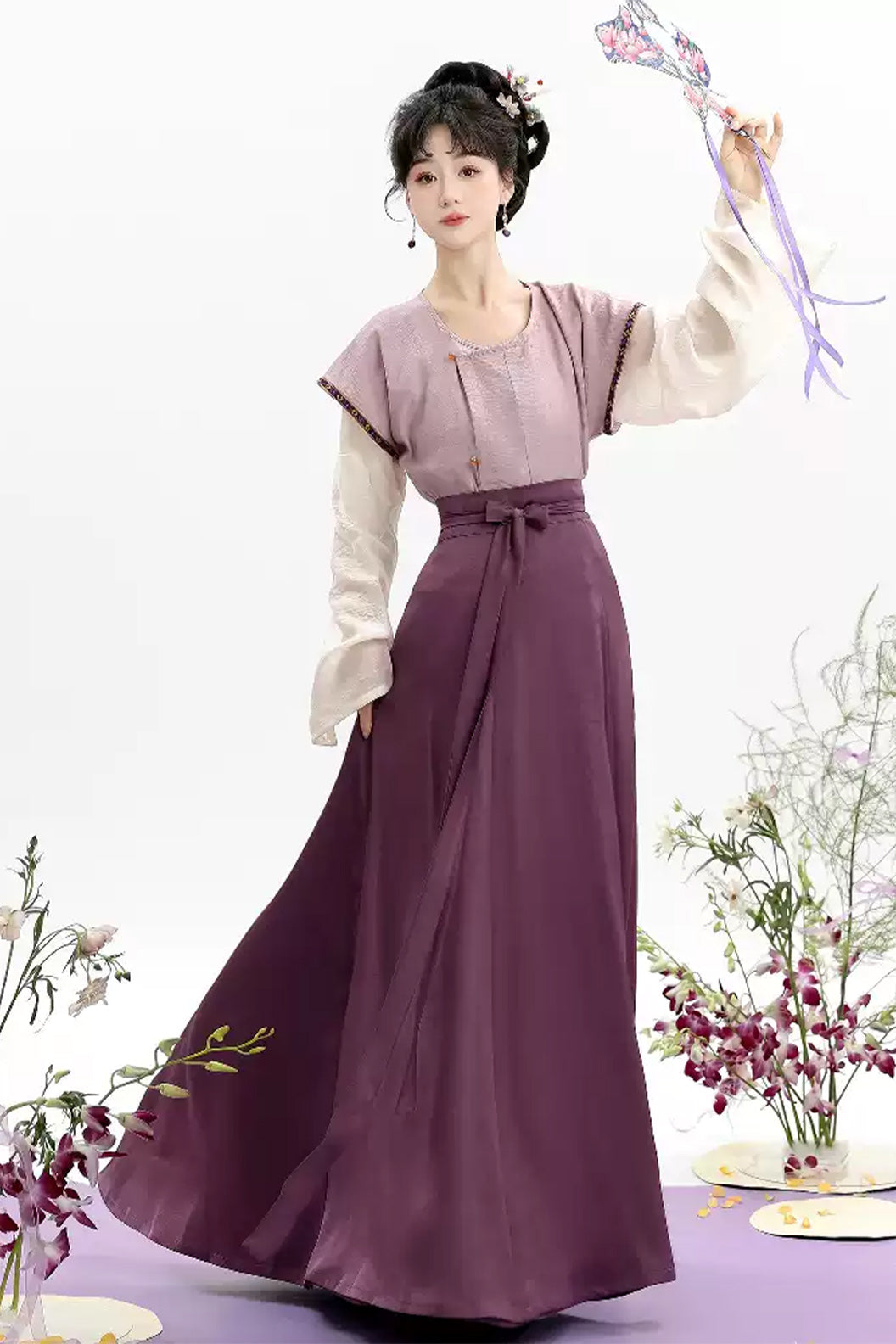 Tang Dynasty Clothing Beizi Spring Summer Set Purple Hanfu Dress - hehuan 合欢