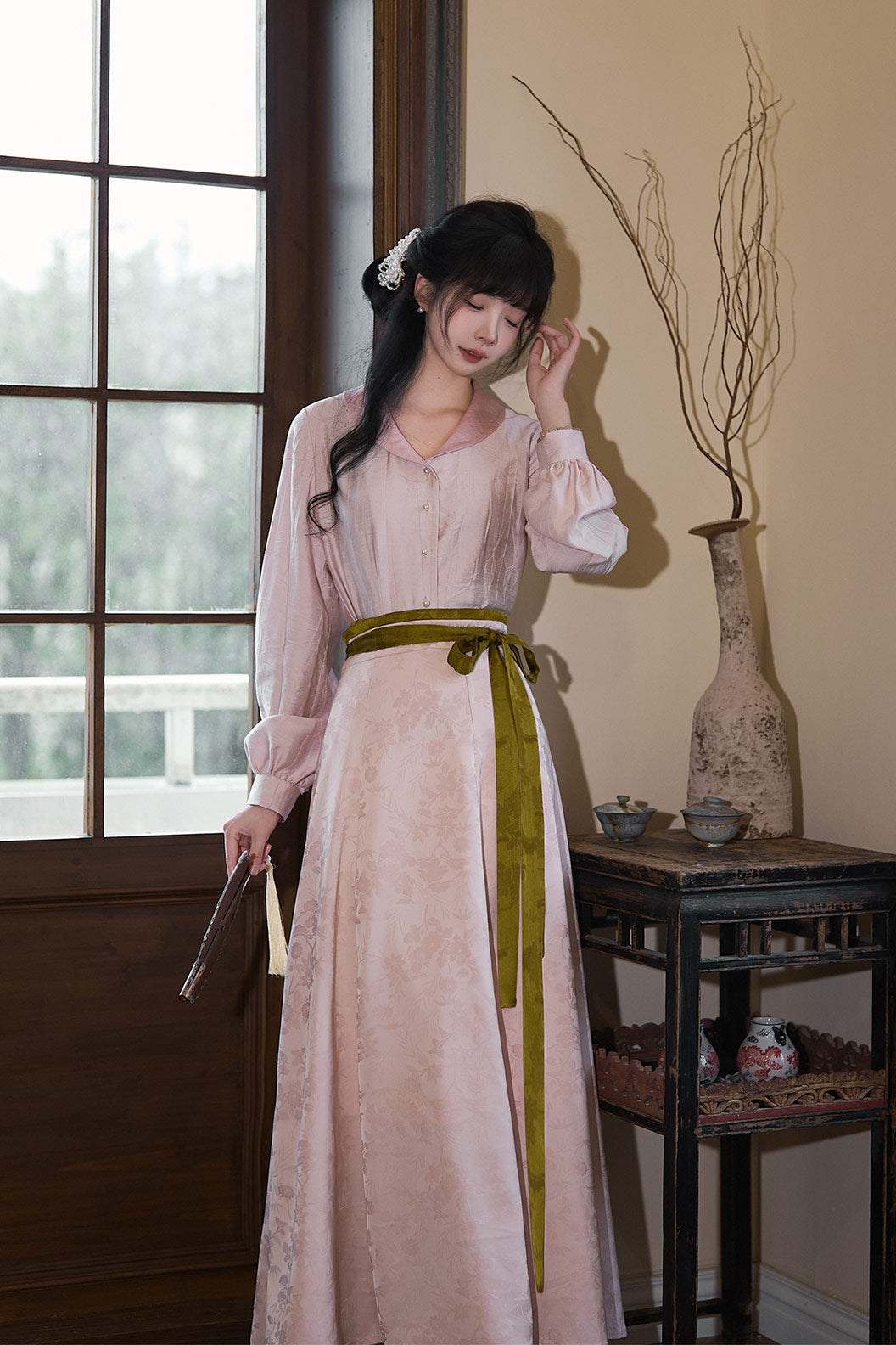Modern Hanfu  Clothing One Piece Eight Panel Skirt Hanging Collar Shirt Pink Hanfu Dress - cunjintang 春锦棠