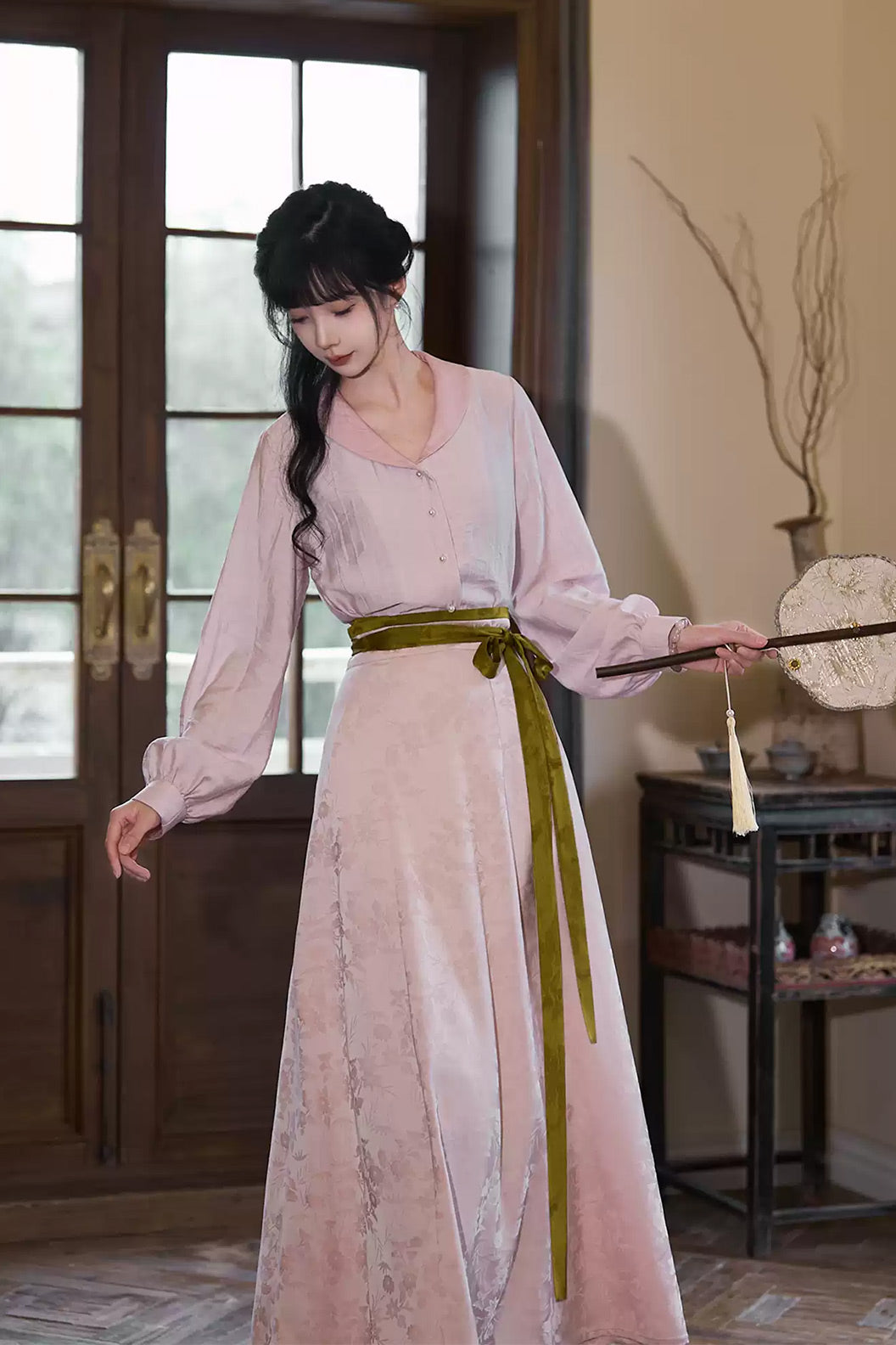 Modern Hanfu  Clothing One Piece Eight Panel Skirt Hanging Collar Shirt Pink Hanfu Dress - cunjintang 春锦棠