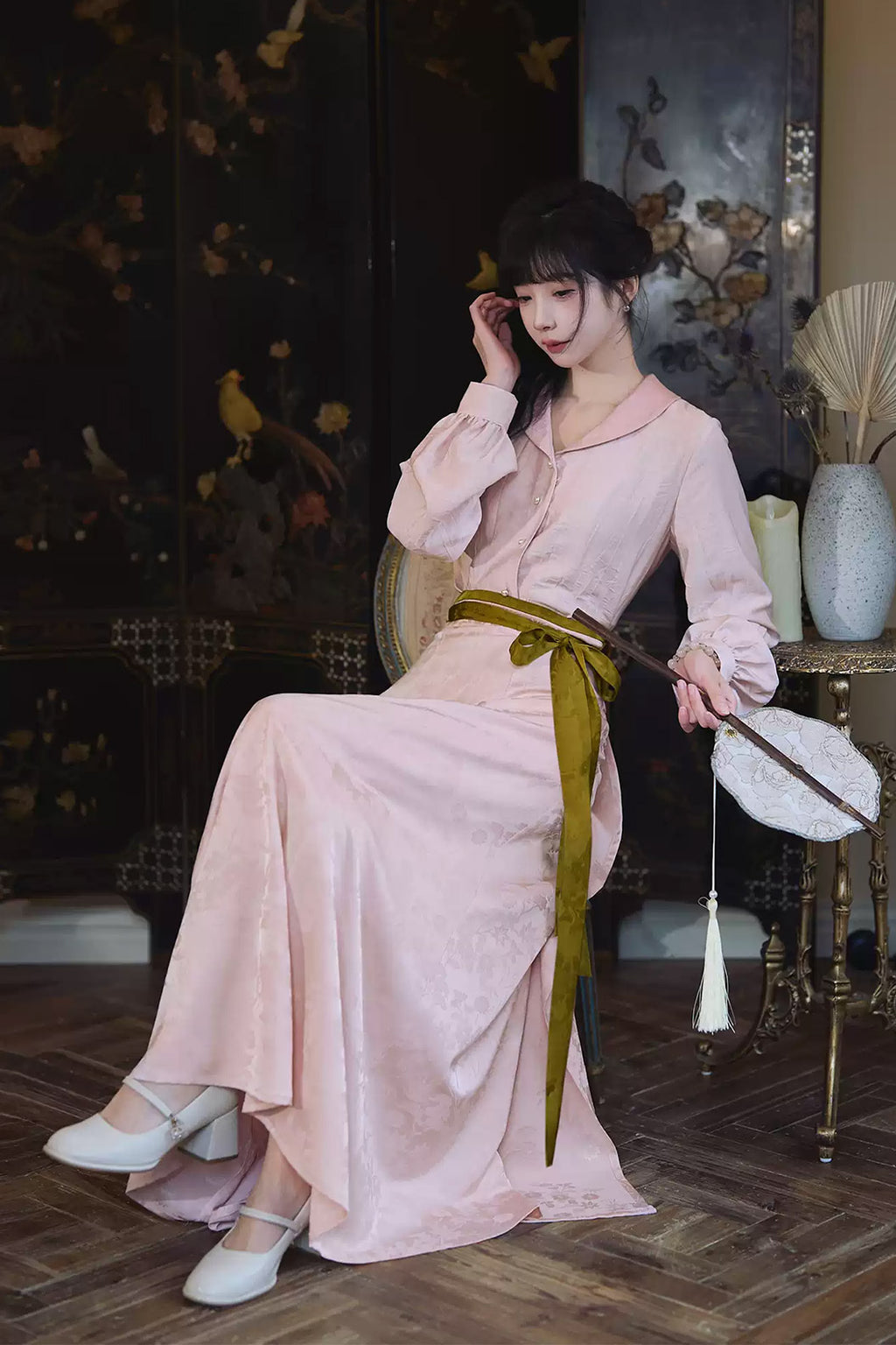 Modern Hanfu  Clothing One Piece Eight Panel Skirt Hanging Collar Shirt Pink Hanfu Dress - cunjintang 春锦棠
