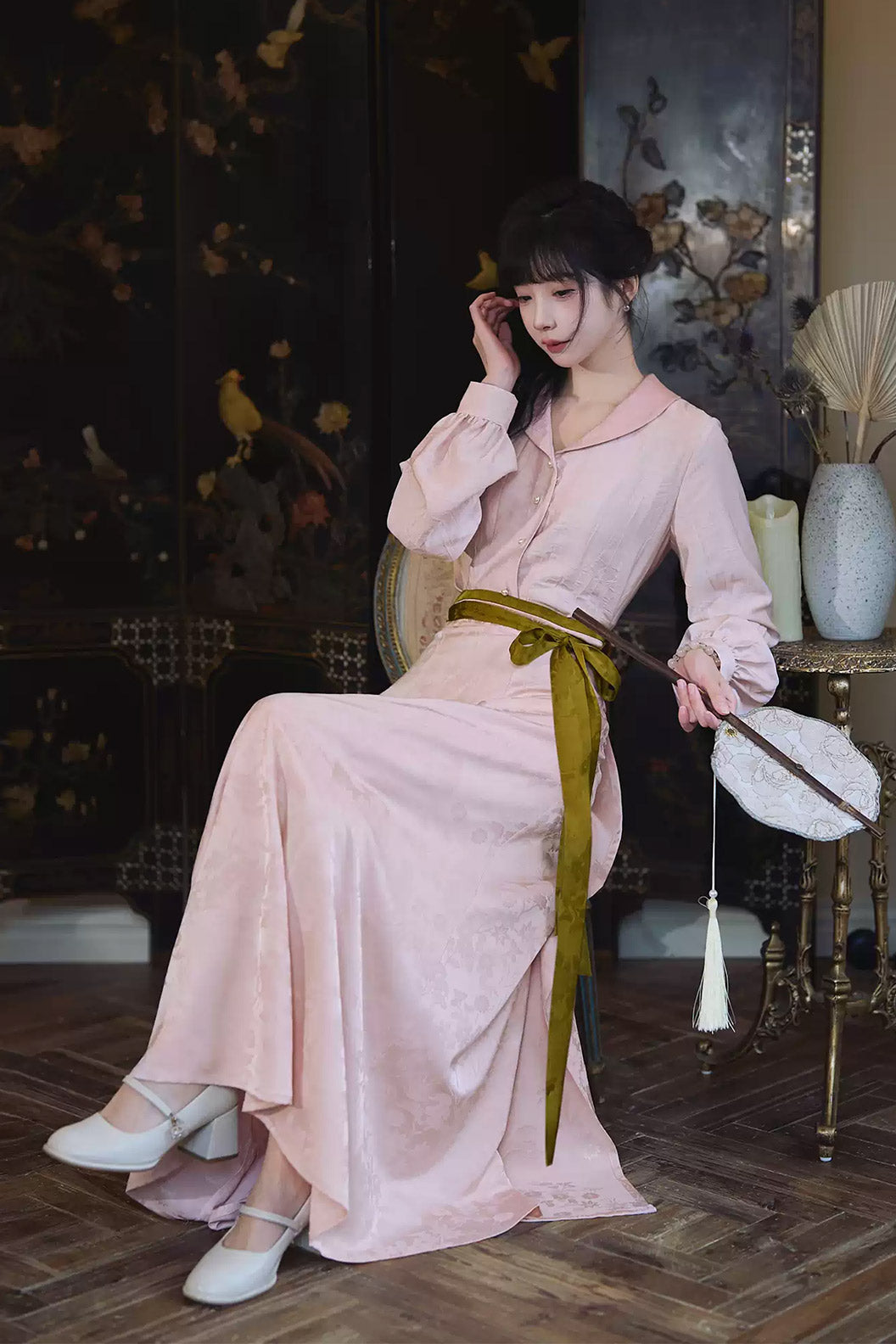 Modern Hanfu  Clothing One Piece Eight Panel Skirt Hanging Collar Shirt Pink Hanfu Dress - cunjintang 春锦棠