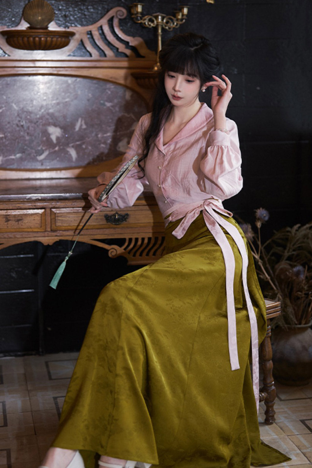 Modern Hanfu  Clothing One Piece Eight Panel Skirt Hanging Collar Shirt Pink Hanfu Dress - cunjintang 春锦棠