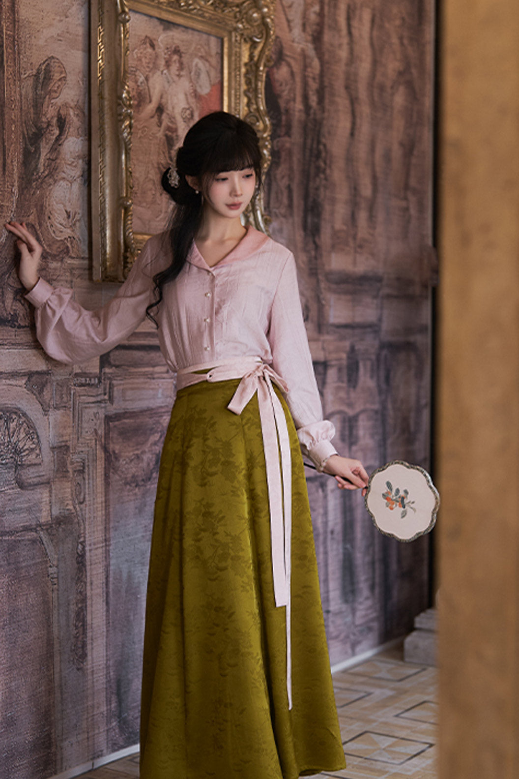 Modern Hanfu  Clothing One Piece Eight Panel Skirt Hanging Collar Shirt Pink Hanfu Dress - cunjintang 春锦棠