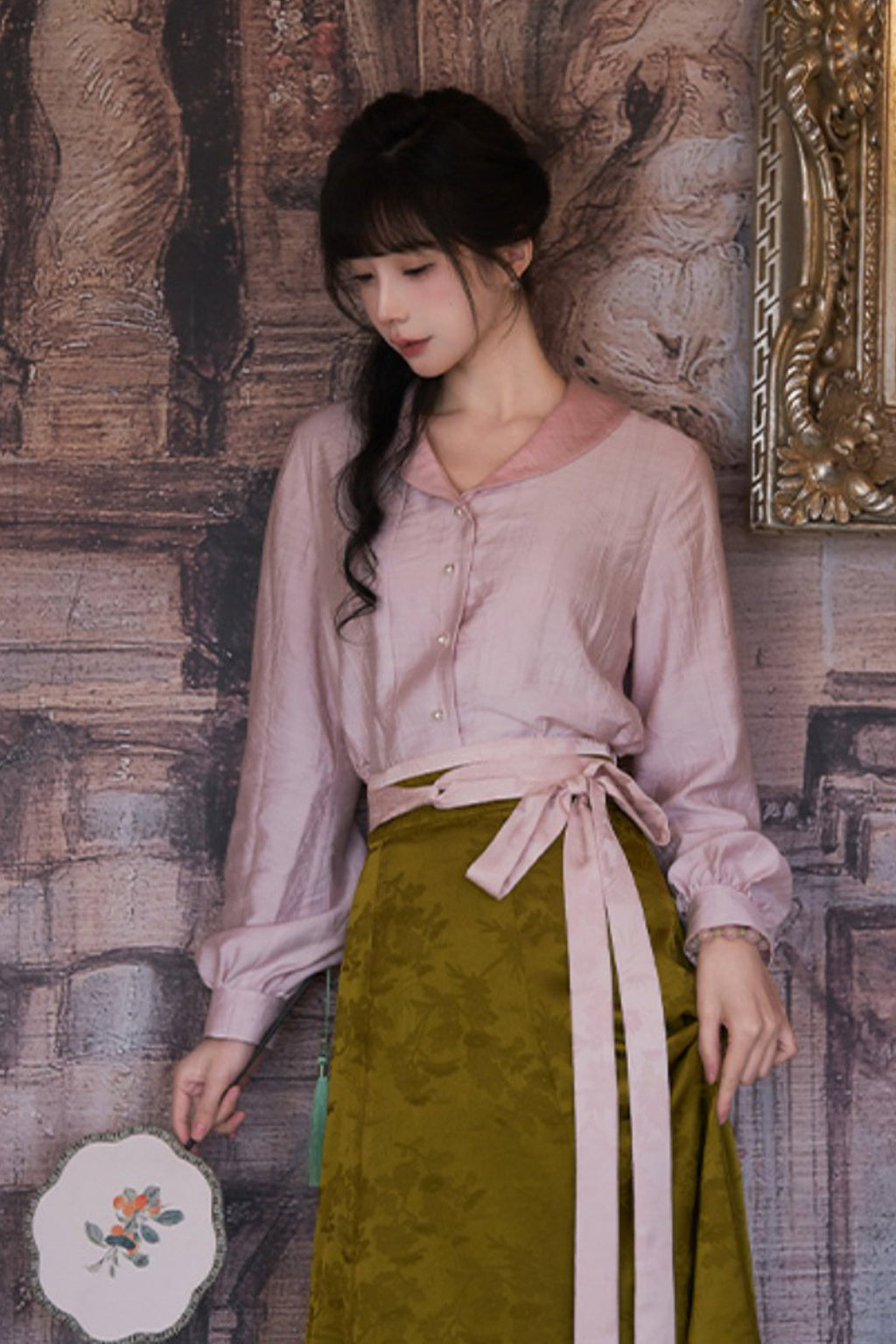 Modern Hanfu  Clothing One Piece Eight Panel Skirt Hanging Collar Shirt Pink Hanfu Dress - cunjintang 春锦棠