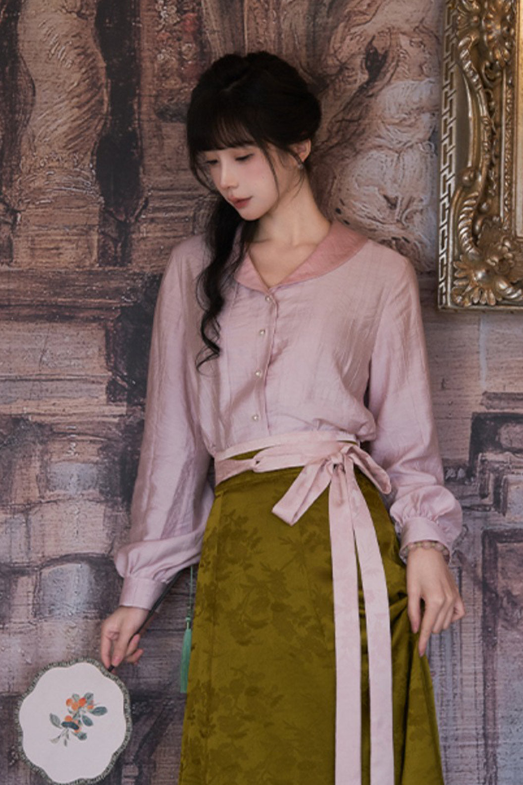Modern Hanfu  Clothing One Piece Eight Panel Skirt Hanging Collar Shirt Pink Hanfu Dress - cunjintang 春锦棠