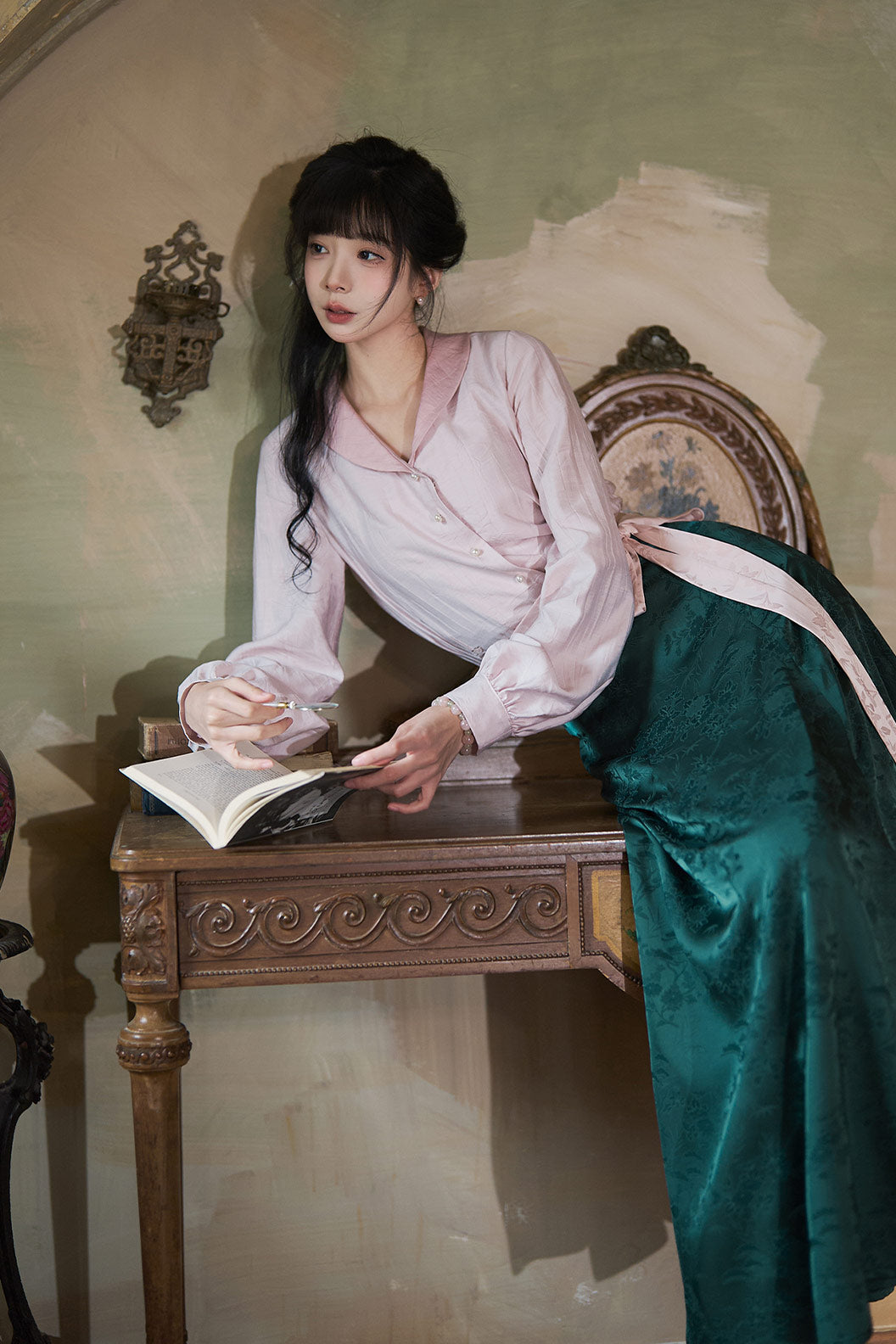 Modern Hanfu  Clothing One Piece Eight Panel Skirt Hanging Collar Shirt Pink Hanfu Dress - cunjintang 春锦棠