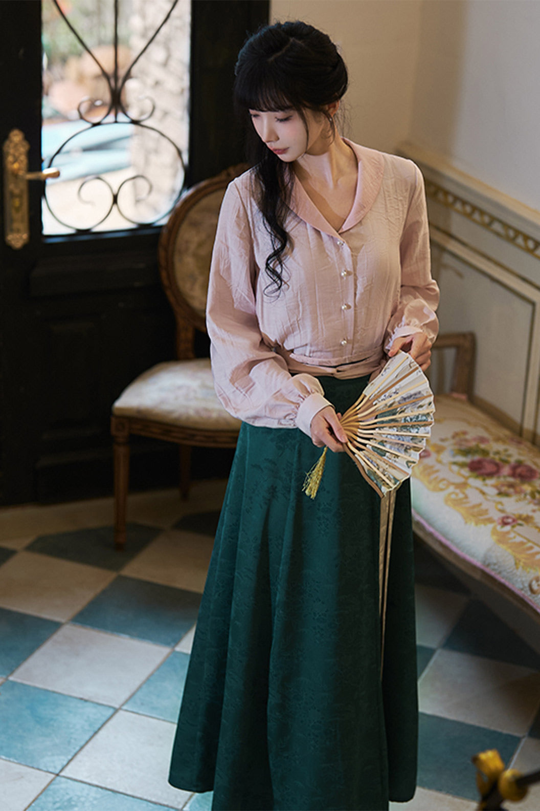 Modern Hanfu  Clothing One Piece Eight Panel Skirt Hanging Collar Shirt Pink Hanfu Dress - cunjintang 春锦棠