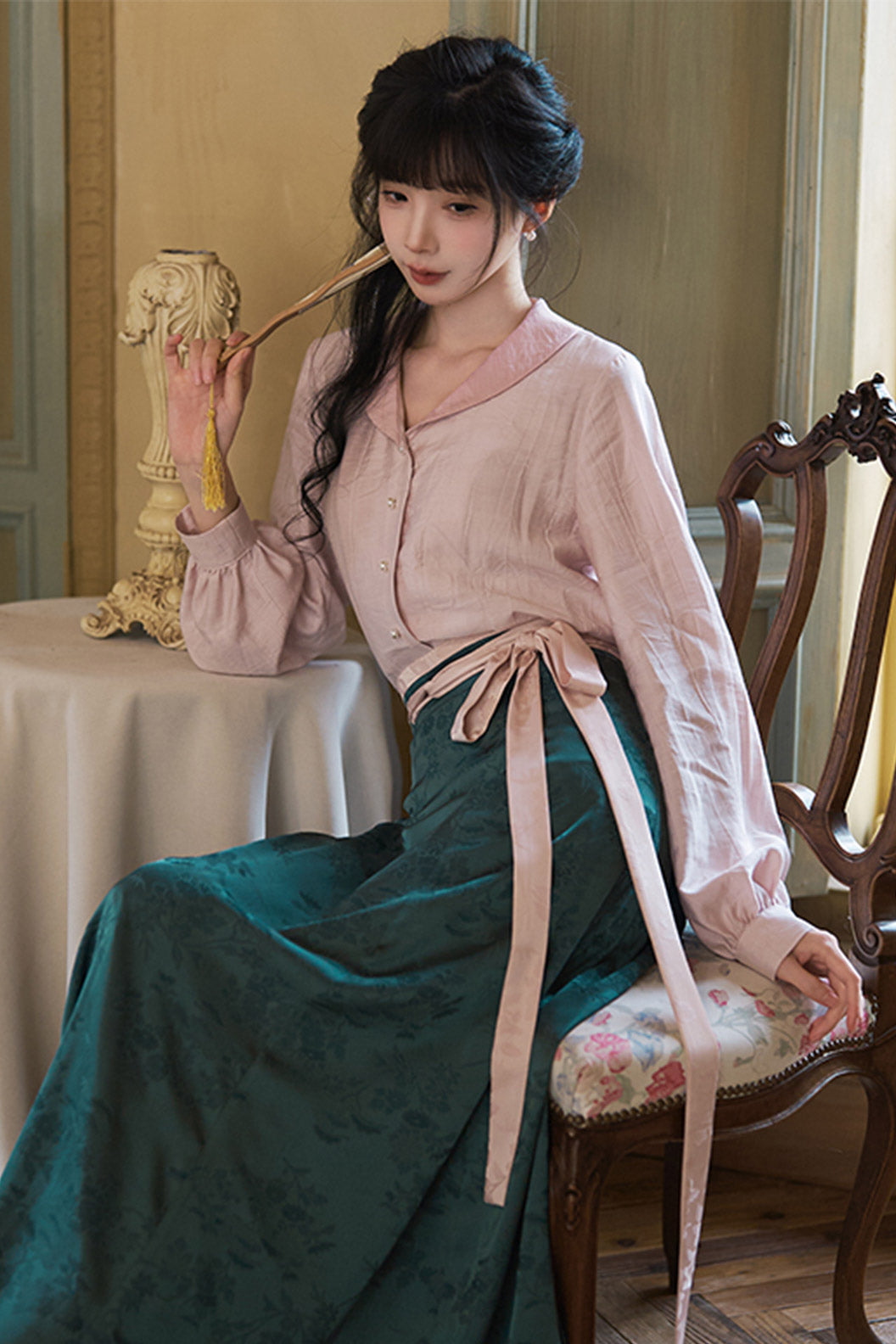 Modern Hanfu  Clothing One Piece Eight Panel Skirt Hanging Collar Shirt Pink Hanfu Dress - cunjintang 春锦棠