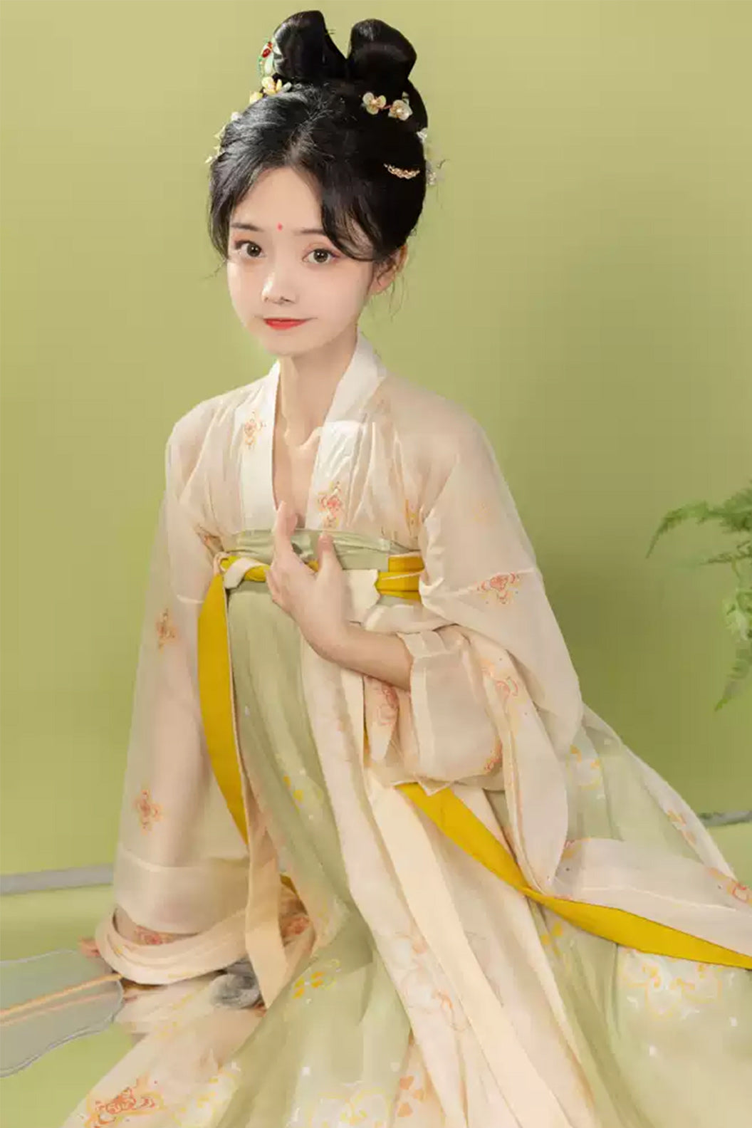 Tang Dynasty Cross Collar One Piece Qixiong Ruqun Green Hanfu Dress - fuyao 扶摇