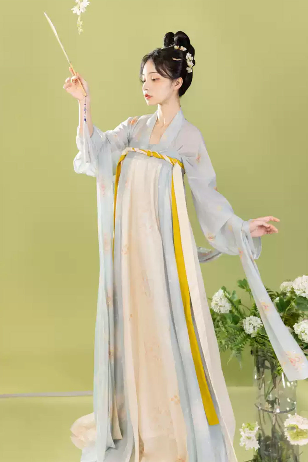 Tang Dynasty Cross Collar One Piece Qixiong Ruqun Green Hanfu Dress - fuyao 扶摇