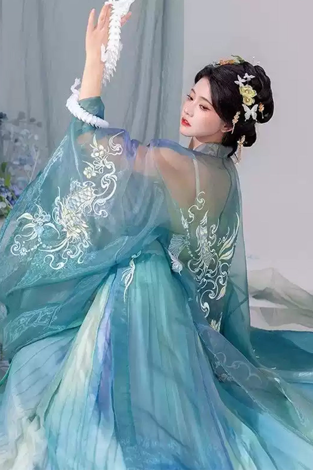 Tang Dynasty Daxiushan Qiyao Ruqun Blue Orange Hanfu dress - ximeiren 兮美人