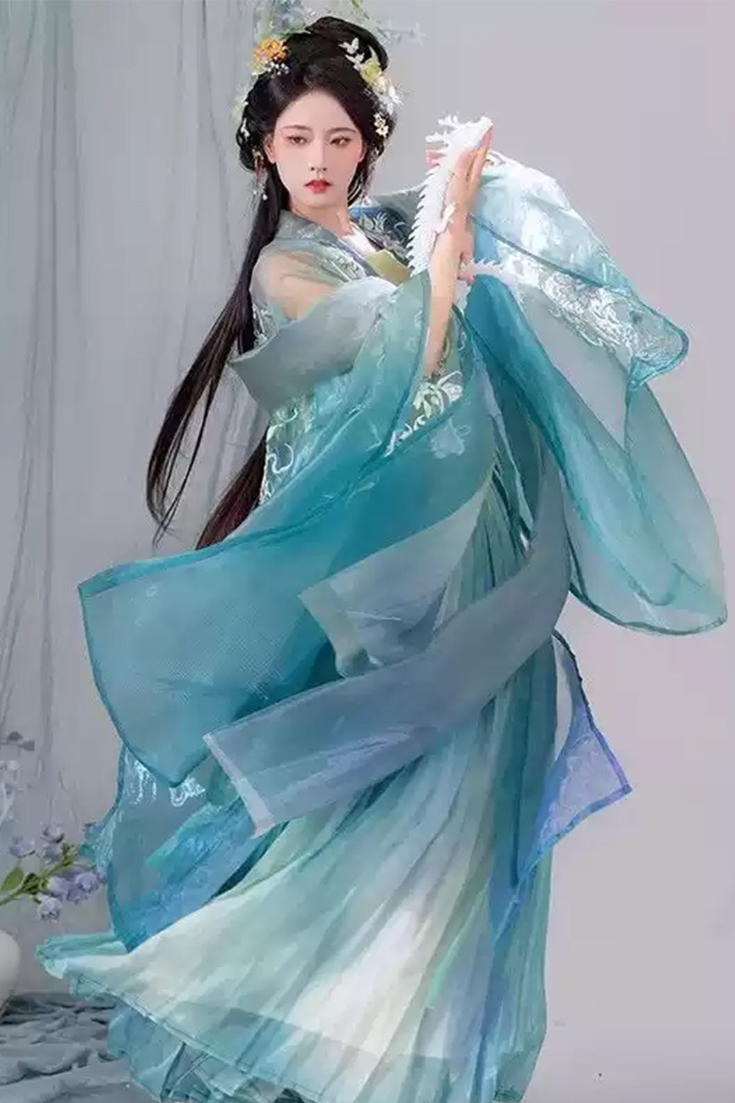 Tang Dynasty Daxiushan Qiyao Ruqun Blue Orange Hanfu dress - ximeiren 兮美人