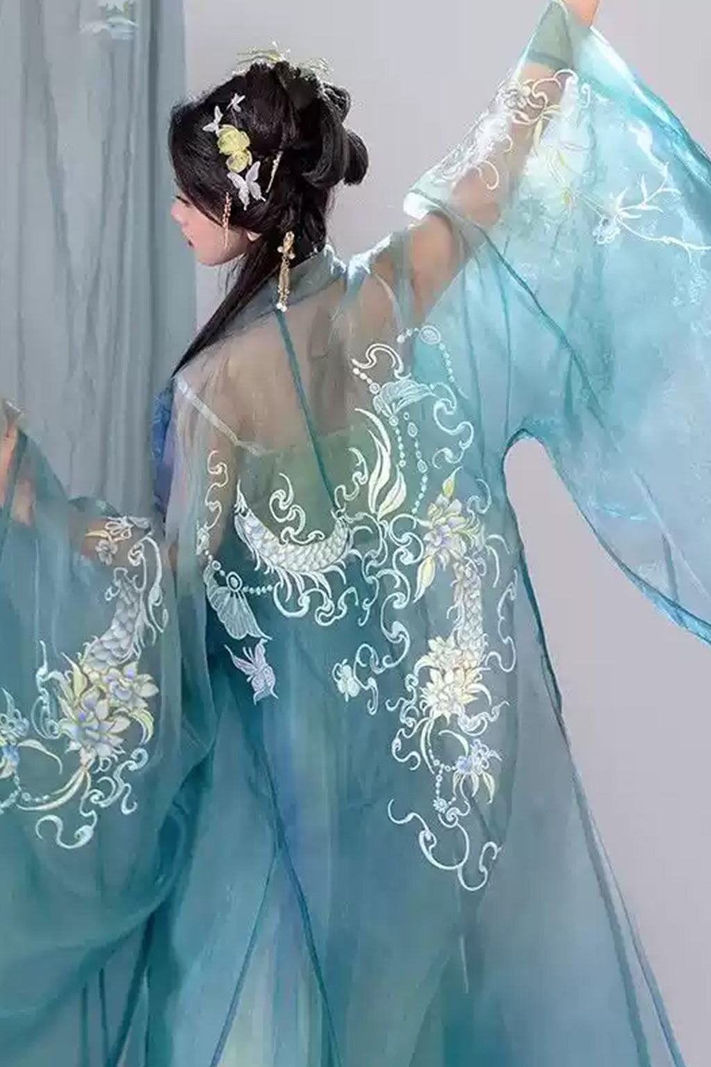 Tang Dynasty Daxiushan Qiyao Ruqun Blue Orange Hanfu dress - ximeiren 兮美人