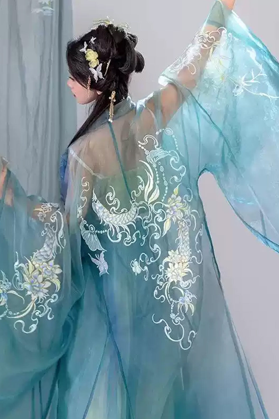 Tang Dynasty Daxiushan Qiyao Ruqun Blue Orange Hanfu dress - ximeiren 兮美人