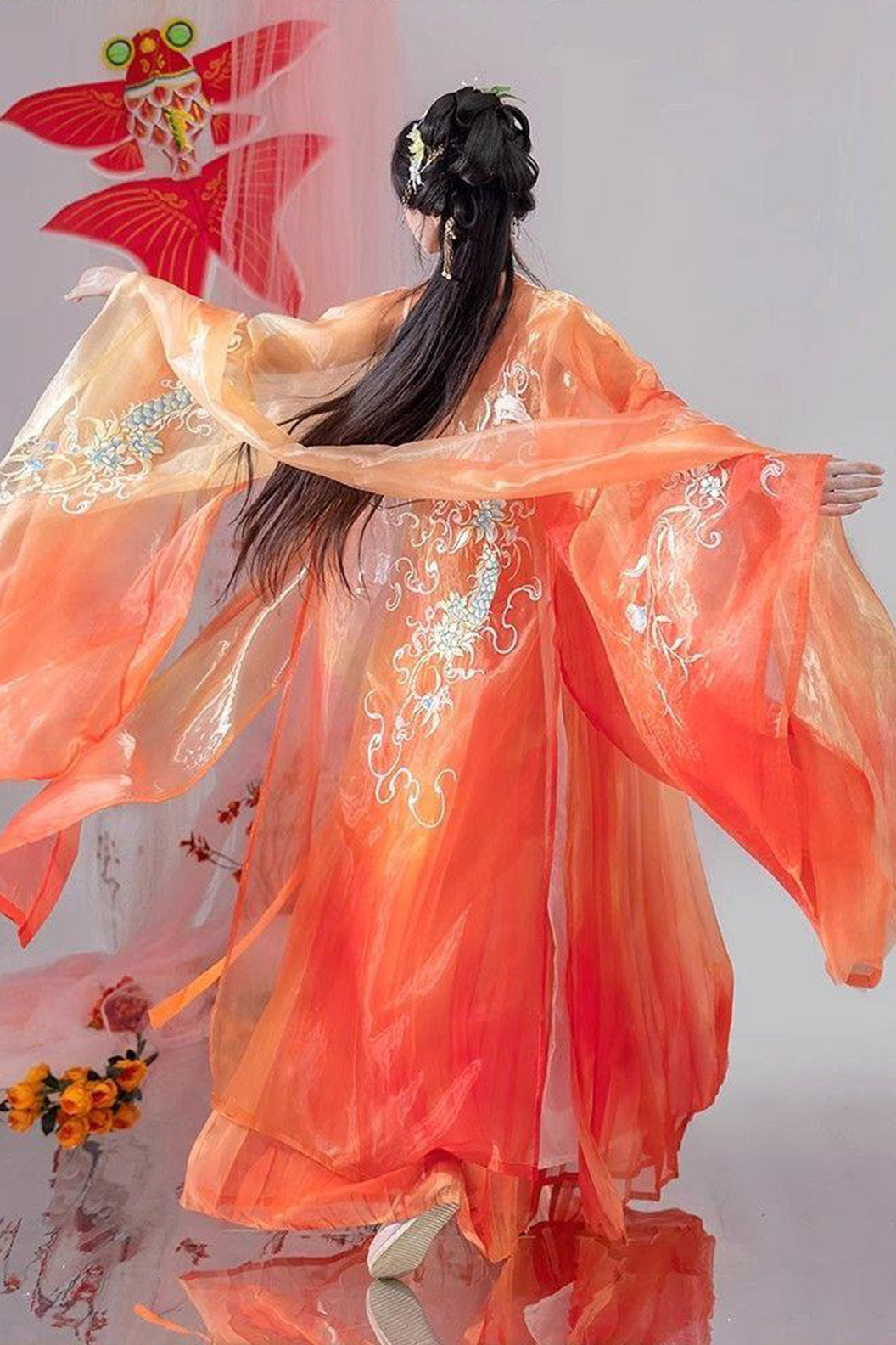 Tang Dynasty Daxiushan Qiyao Ruqun Blue Orange Hanfu dress - ximeiren 兮美人