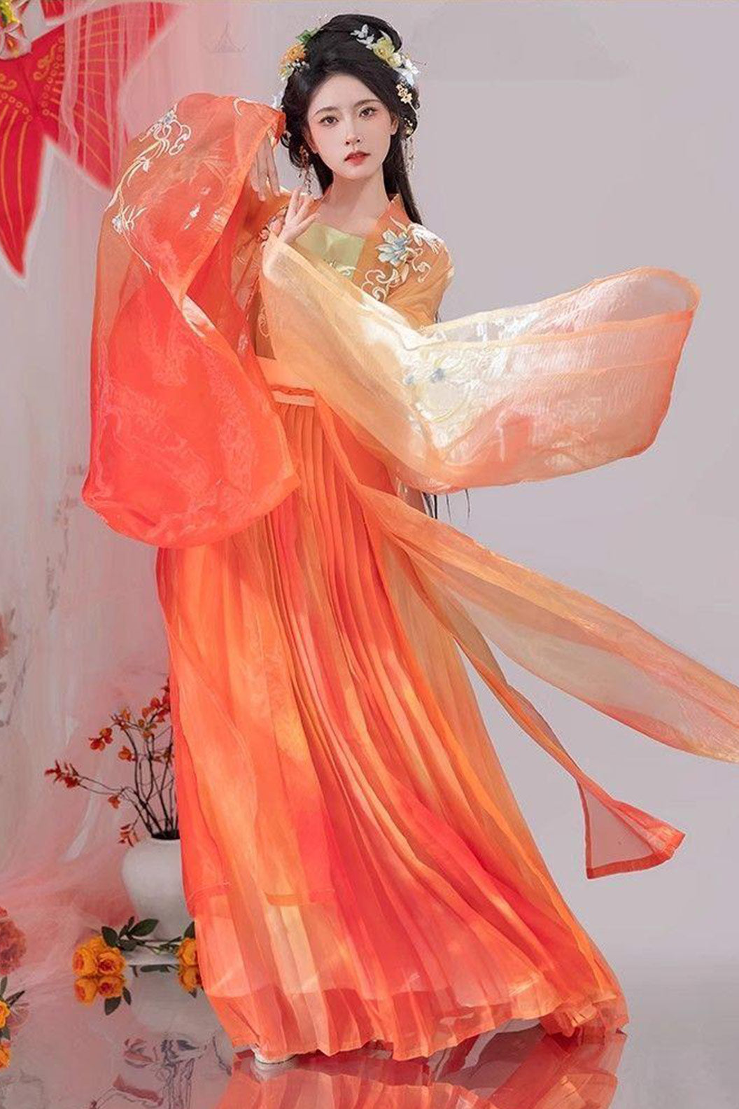 Tang Dynasty Daxiushan Qiyao Ruqun Blue Orange Hanfu dress - ximeiren 兮美人
