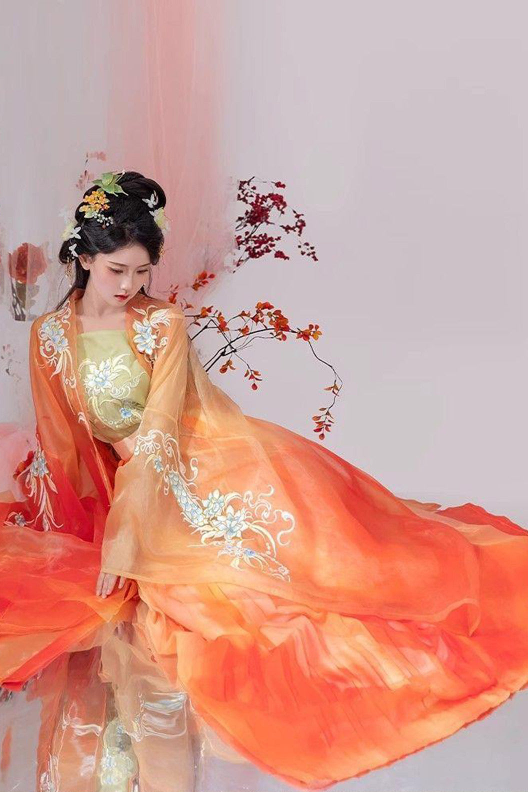 Tang Dynasty Daxiushan Qiyao Ruqun Blue Orange Hanfu dress - ximeiren 兮美人