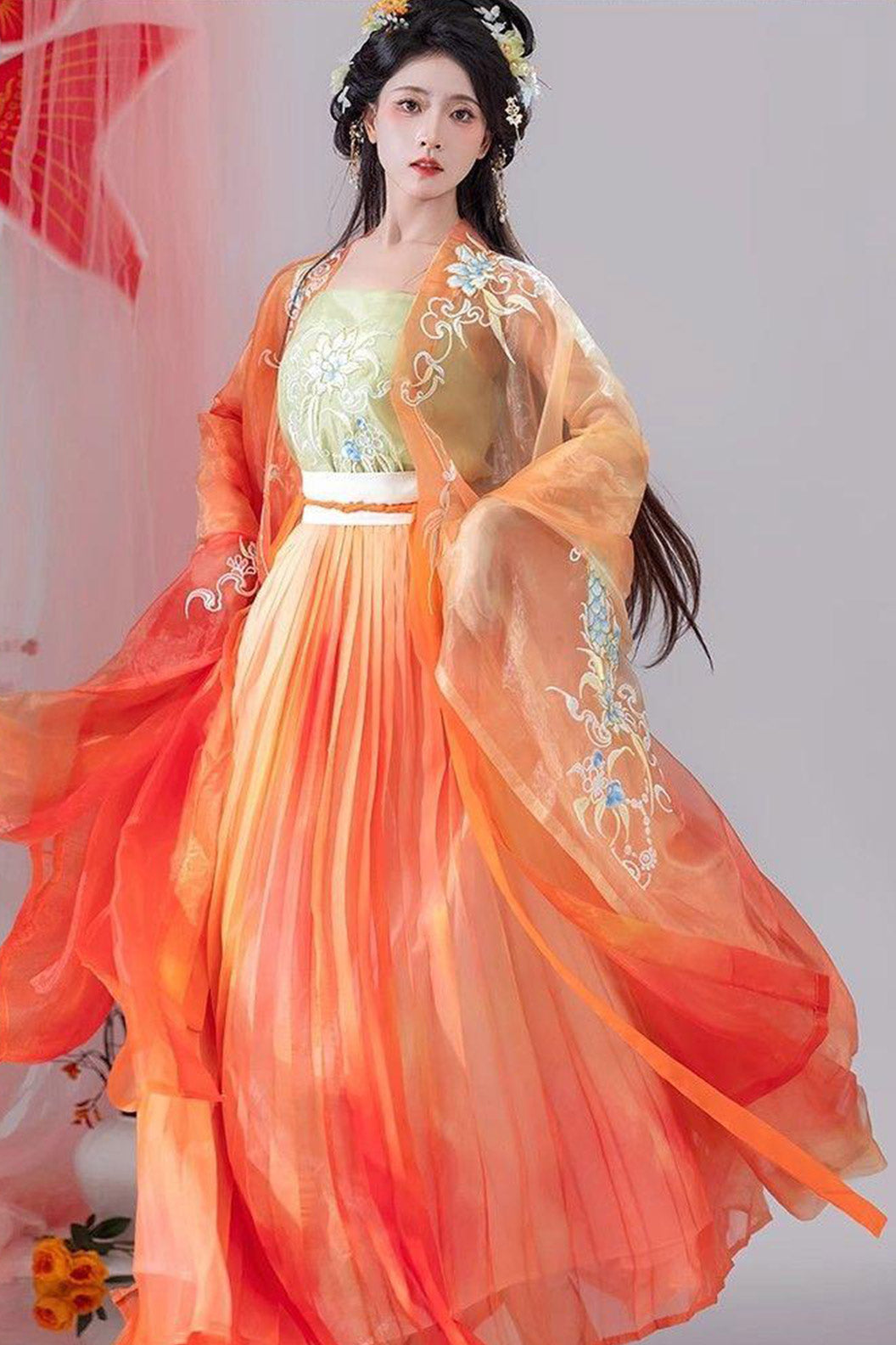 Tang Dynasty Daxiushan Qiyao Ruqun Blue Orange Hanfu dress - ximeiren 兮美人