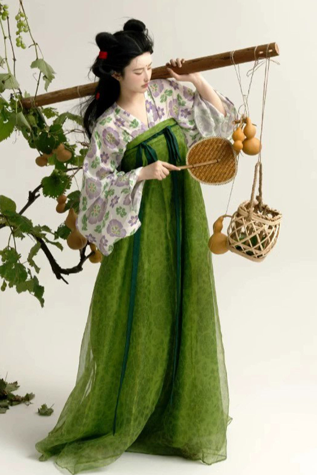 Tang Dynasty Green Hanfu Dress Chest High One Piece Twelve Panel Skirt  - shanju 山居