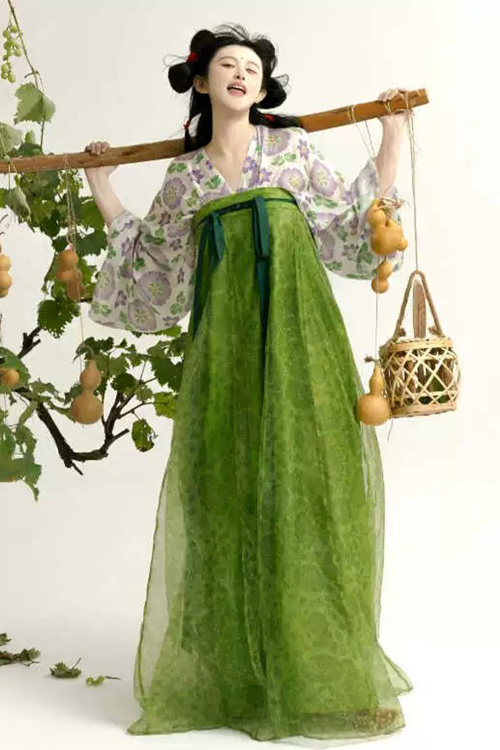 Tang Dynasty Green Hanfu Dress Chest High One Piece Twelve Panel Skirt  - shanju 山居