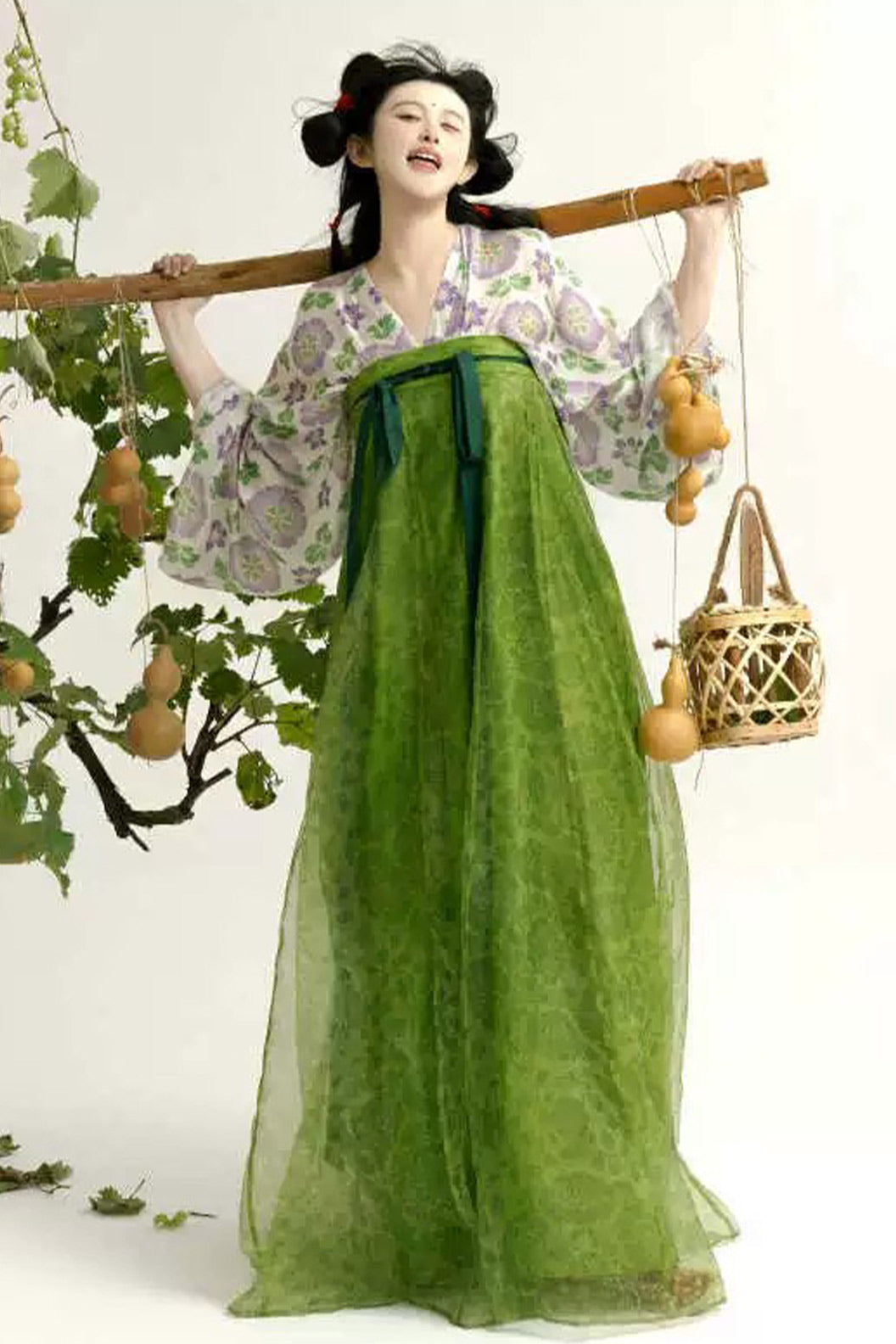 Tang Dynasty Green Hanfu Dress Chest High One Piece Twelve Panel Skirt  - shanju 山居