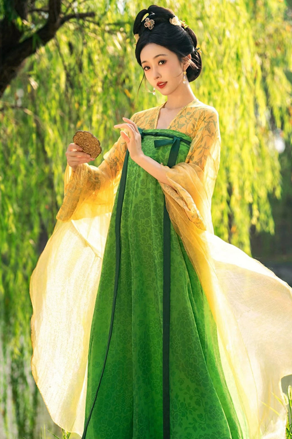 Tang Dynasty Green Hanfu Dress Chest High One Piece Twelve Panel Skirt  - shanju 山居