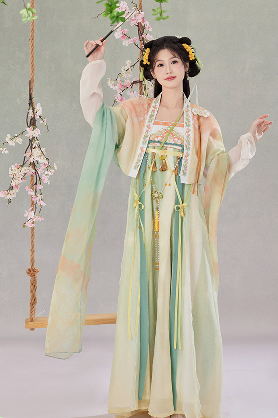 Tang Dynasty Green Hanfu Dress Chest High Ruqun Embroidery - liushangguiyan 柳上归烟