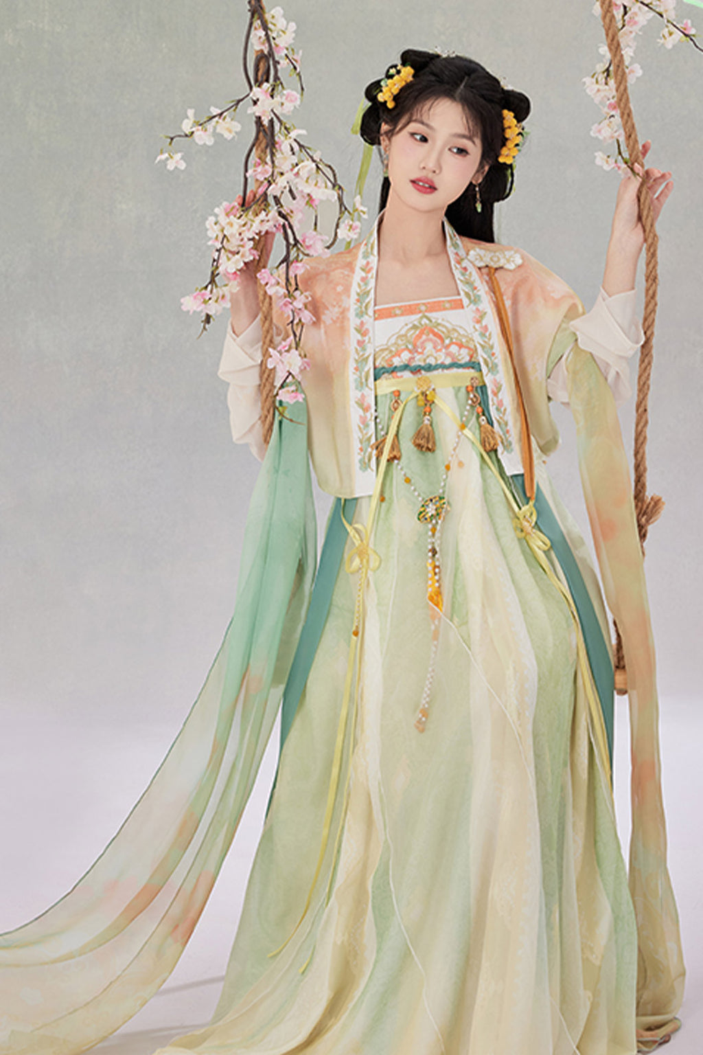 Tang Dynasty Green Hanfu Dress Chest High Ruqun Embroidery - liushangguiyan 柳上归烟
