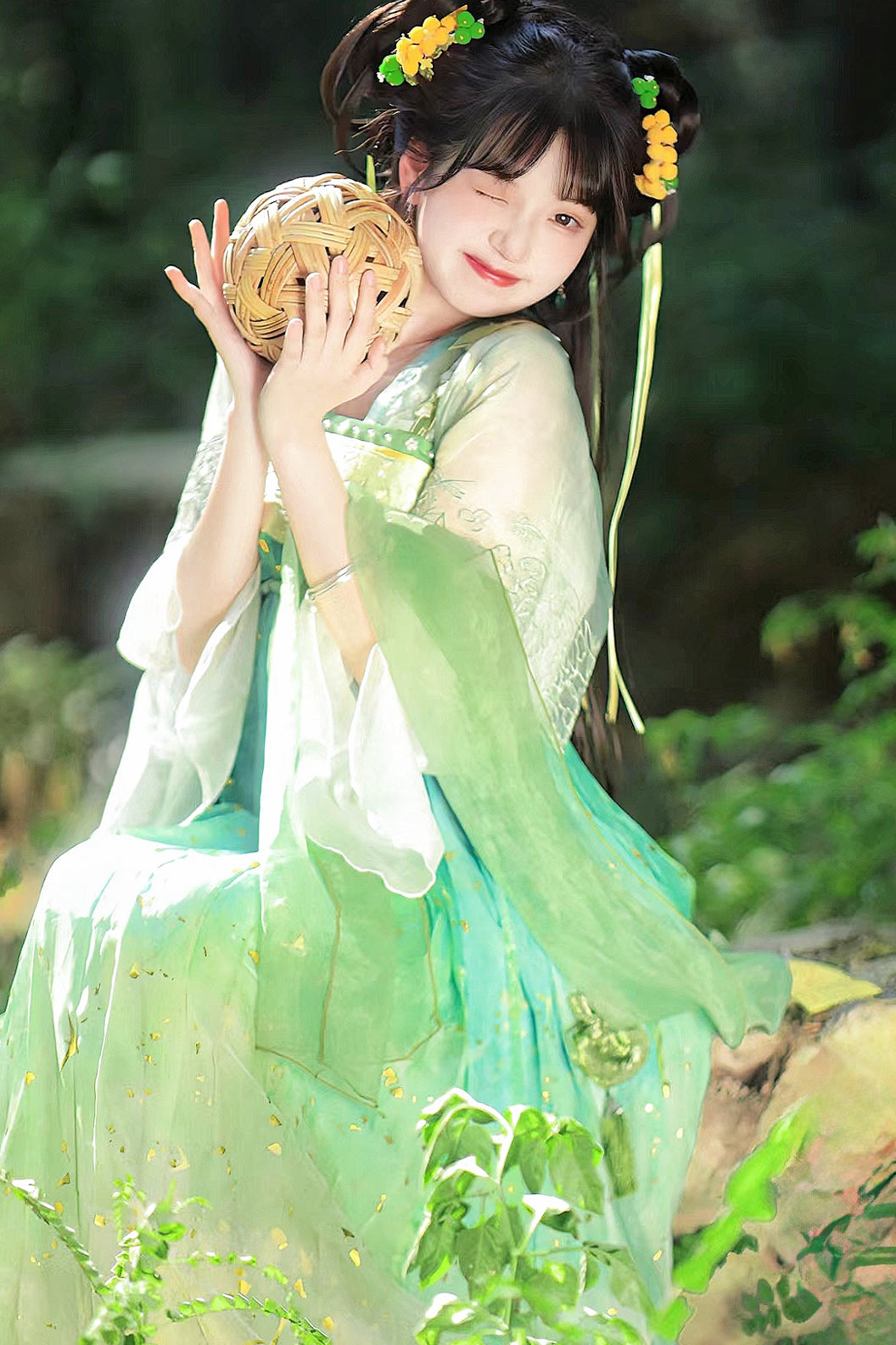 Tang Dynasty Green Hanfu Dress One Piece Chest High Ruqun Fairy Ancient Princess Gown - xiaoyuhu 小玉壶