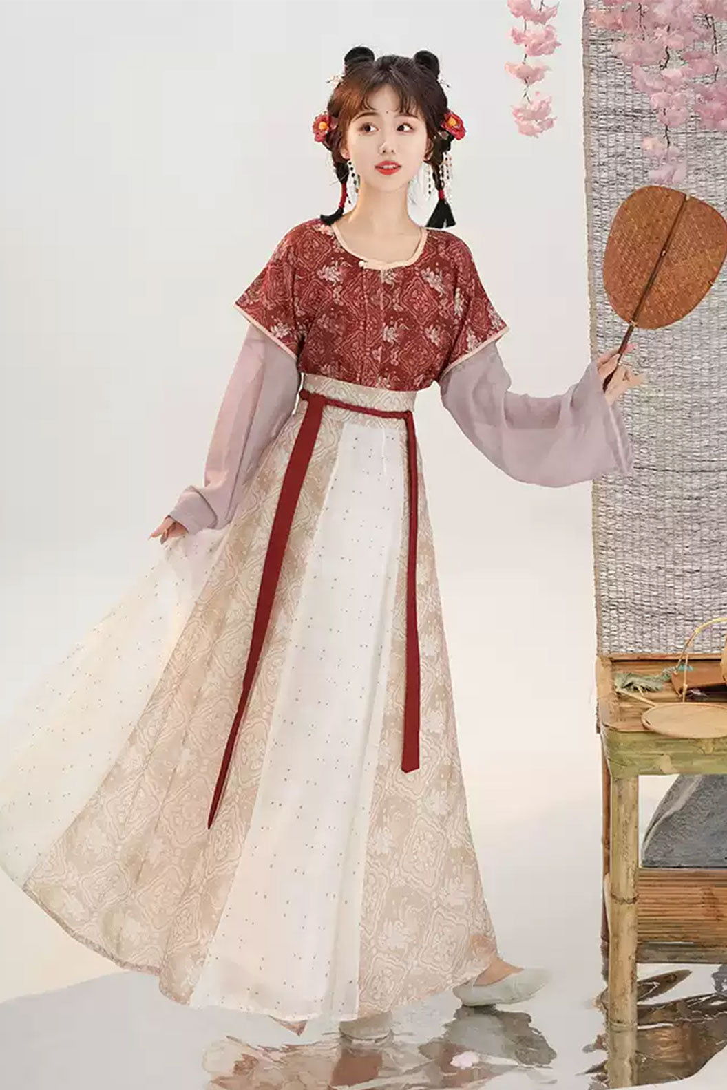 Tang dynasty hanfu beizi and high waisted eight panel skirt set - xiaotangchun 小唐春