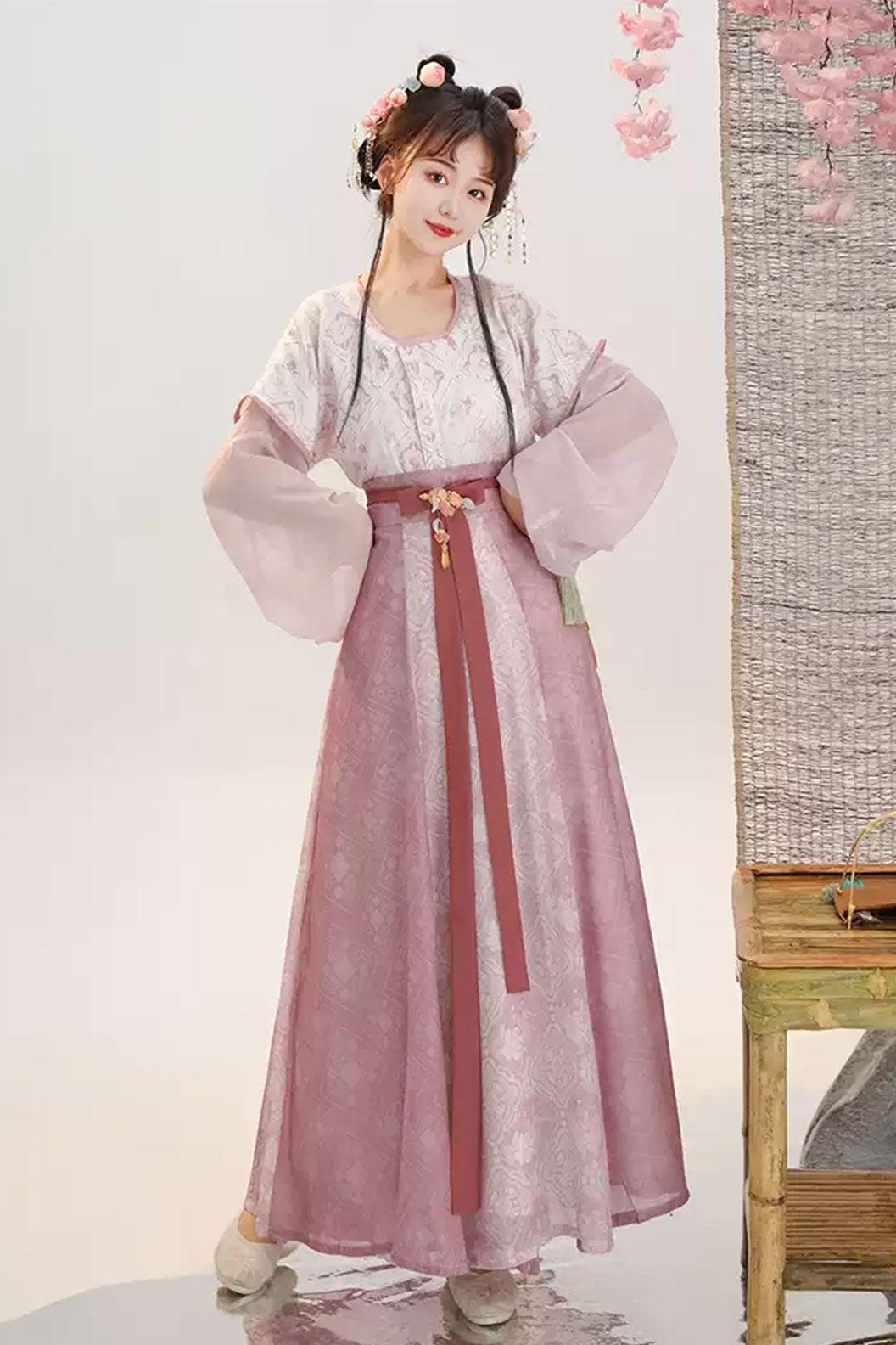 Tang dynasty hanfu beizi and high waisted eight panel skirt set - xiaotangchun 小唐春