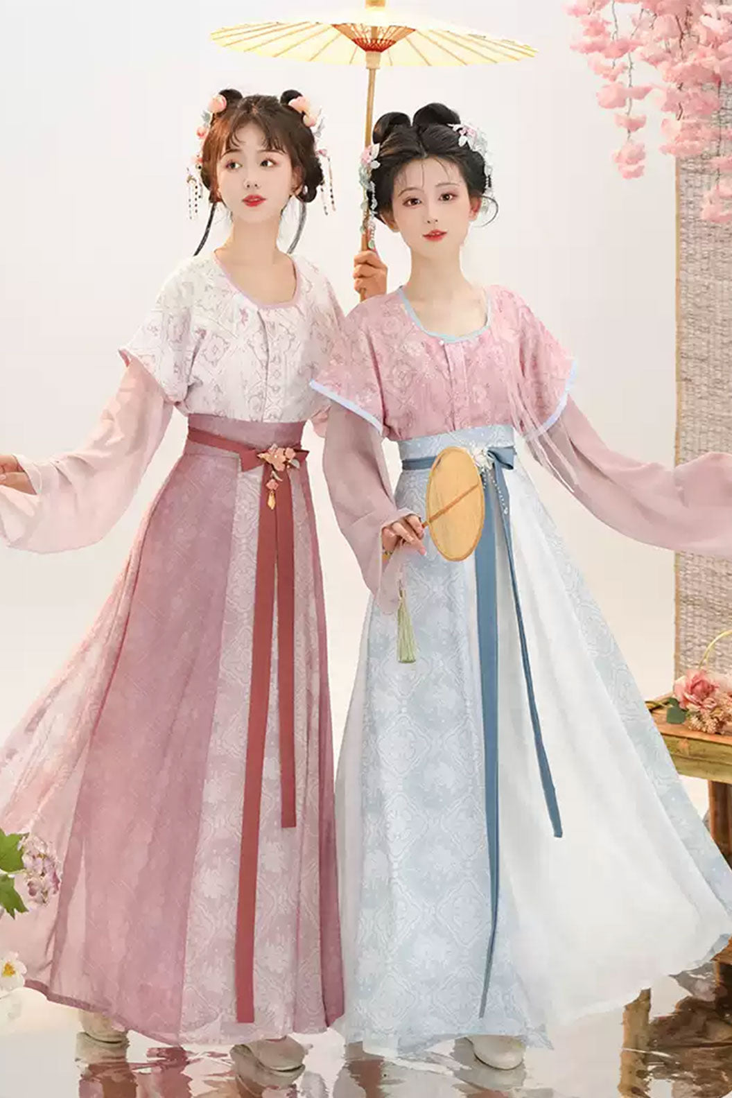 Tang dynasty hanfu beizi and high waisted eight panel skirt set - xiaotangchun 小唐春