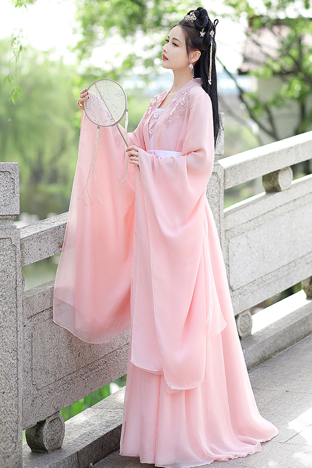 Tang dynasty hanfu chest high ruqun set with wide sleeved outer robe - lianfengfuying 莲风拂影