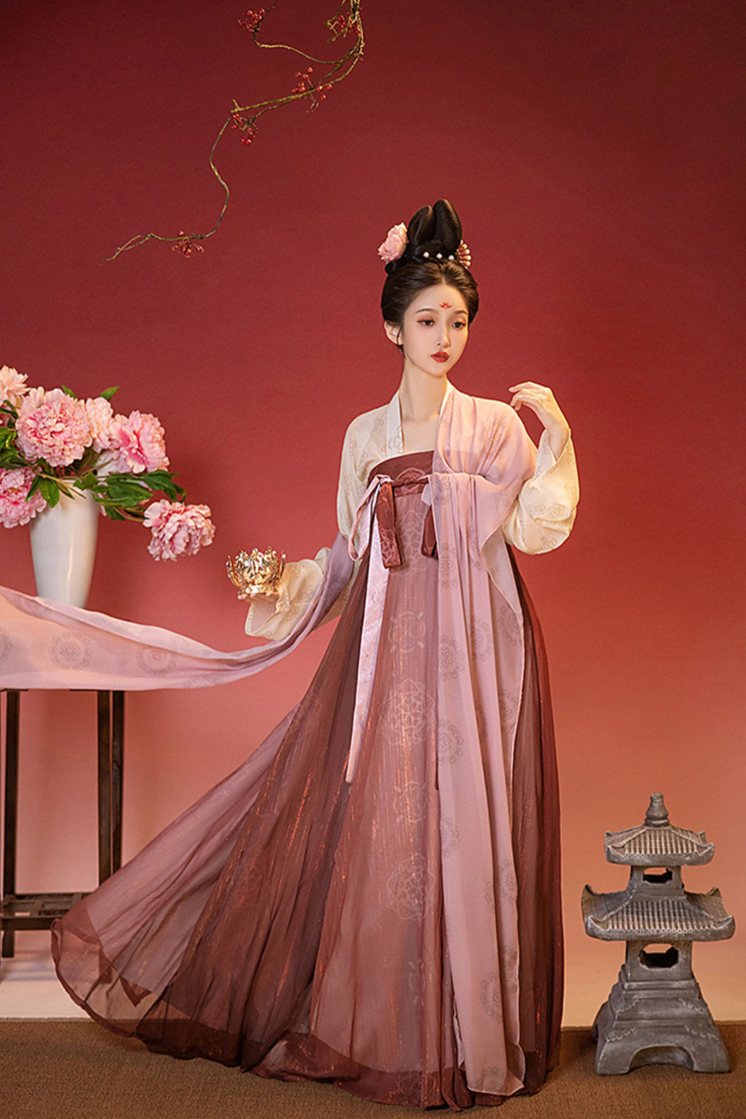 Tang Dynasty Hanfu Dress Eight Panel Skirt Chest High Ruqun Tricolor Hanfu Dress -changansong 长安颂
