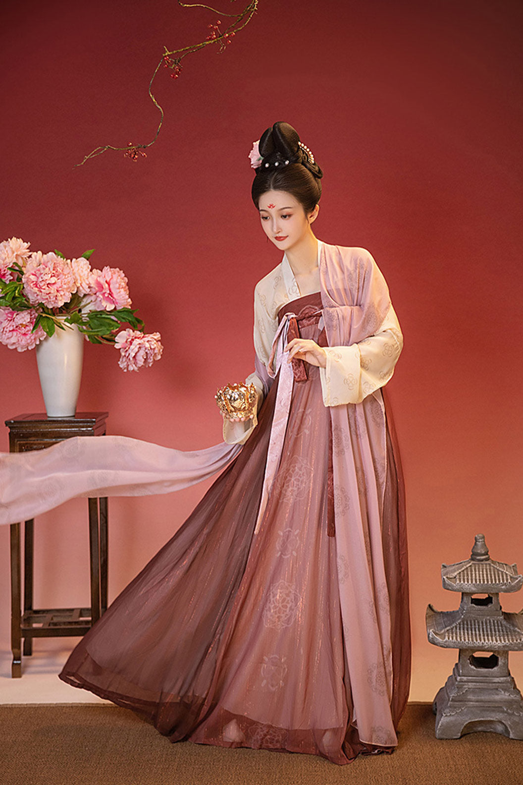 Tang Dynasty Hanfu Dress Eight Panel Skirt Chest High Ruqun Tricolor Hanfu Dress -changansong 长安颂