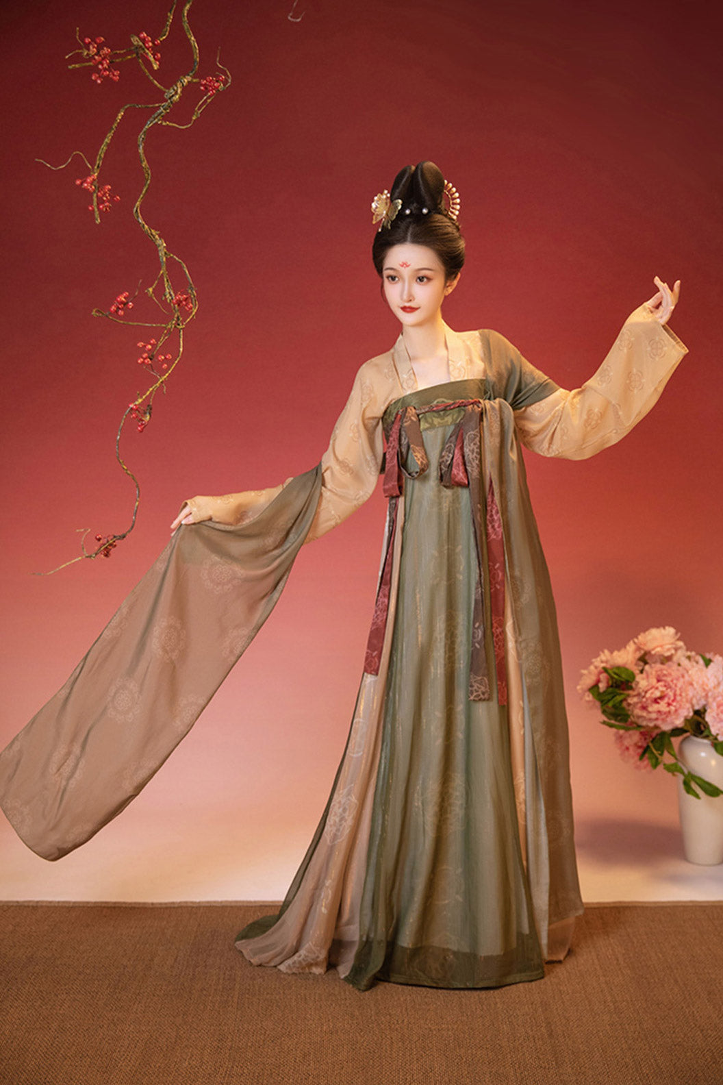 Tang Dynasty Hanfu Dress Eight Panel Skirt Chest High Ruqun Tricolor Hanfu Dress -changansong 长安颂