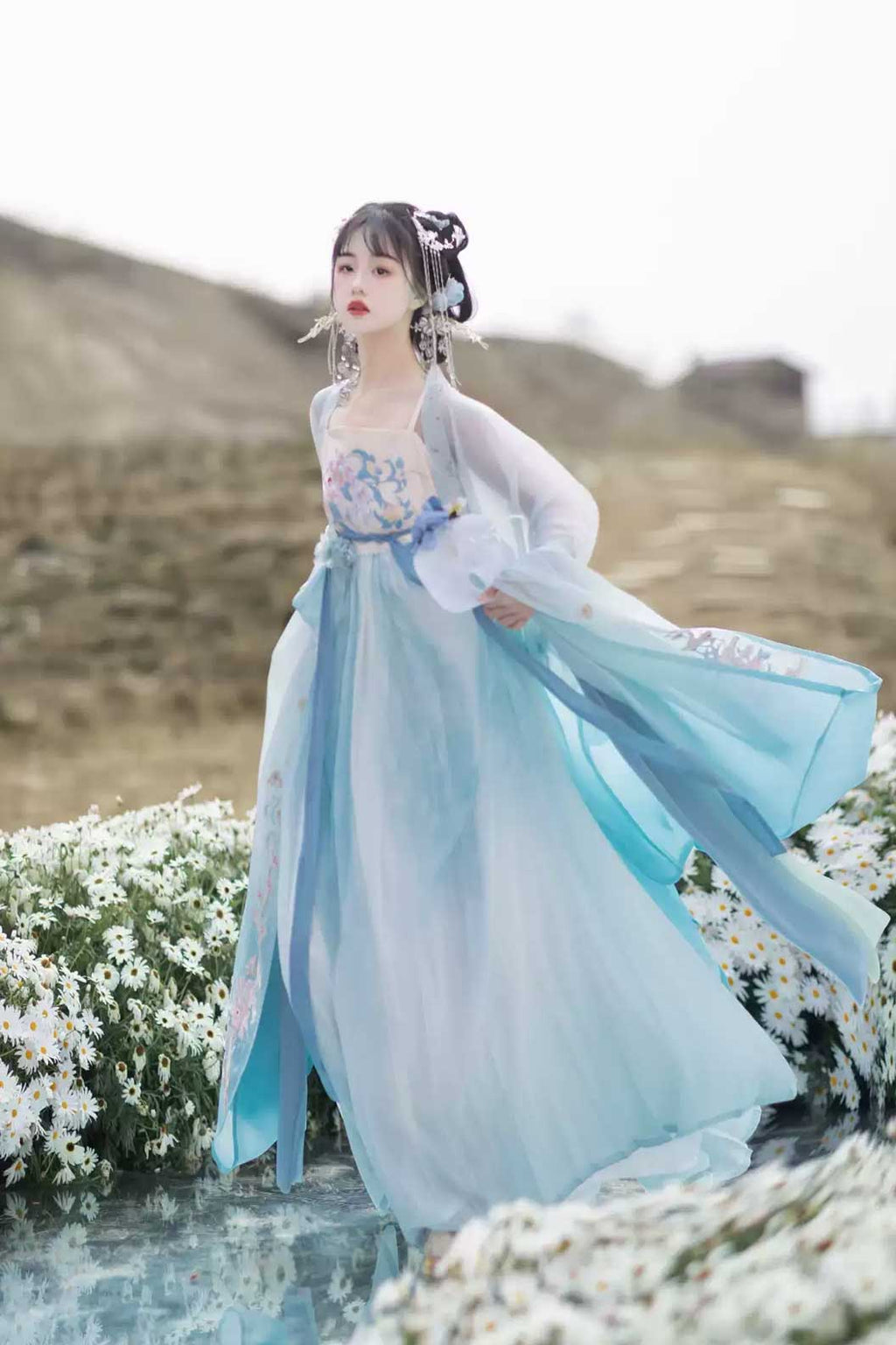 Tang dynasty hanfu one piece kouzi skirt with wide sleeved shirt - chunxuliuguang 春序流光