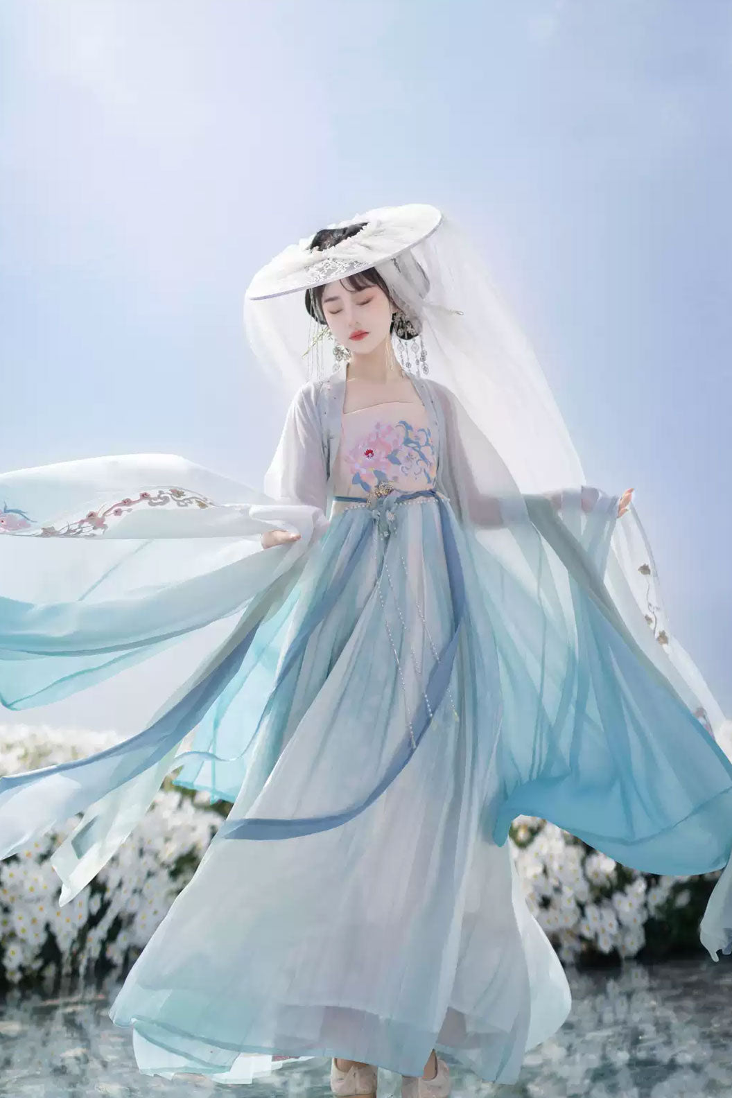 Tang dynasty hanfu one piece kouzi skirt with wide sleeved shirt - chunxuliuguang 春序流光