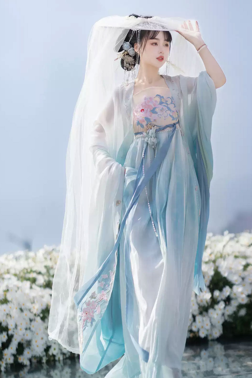 Tang dynasty hanfu one piece kouzi skirt with wide sleeved shirt - chunxuliuguang 春序流光