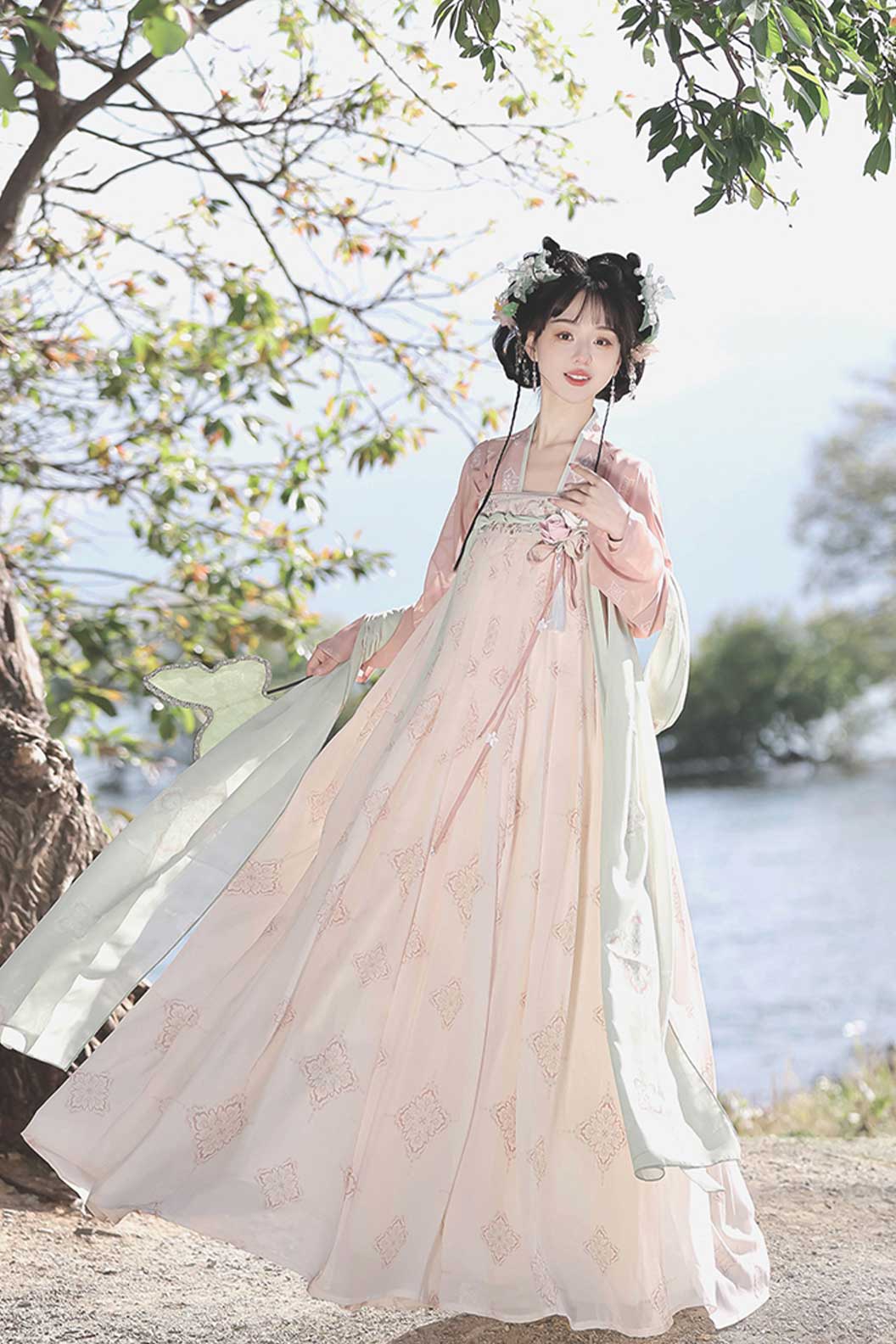 Tang dynasty hanfu short jacket with high waisted skirt - chenghuajin 橙花尽