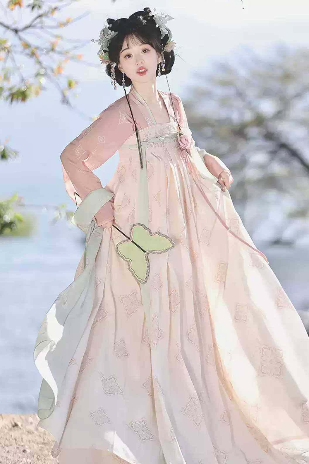 Tang dynasty hanfu short jacket with high waisted skirt - chenghuajin 橙花尽