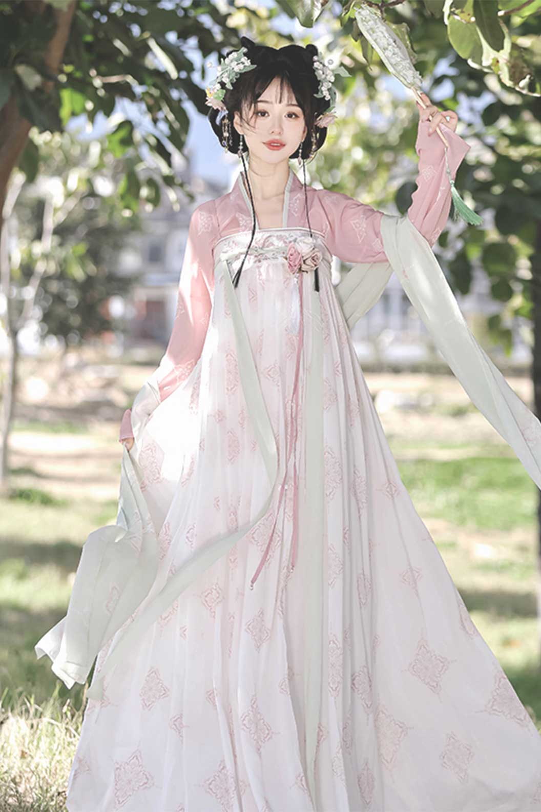 Tang dynasty hanfu short jacket with high waisted skirt - chenghuajin 橙花尽