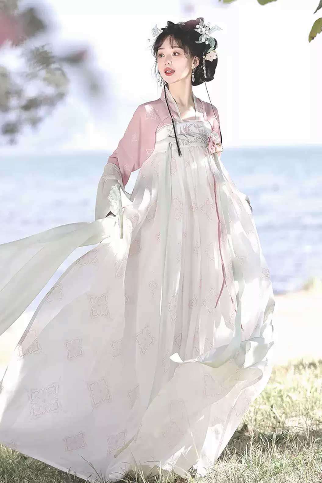Tang dynasty hanfu short jacket with high waisted skirt - chenghuajin 橙花尽