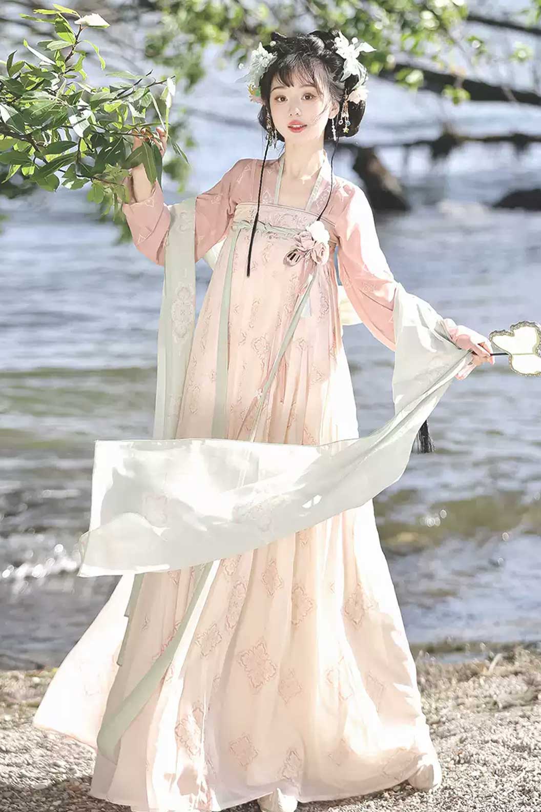 Tang dynasty hanfu short jacket with high waisted skirt - chenghuajin 橙花尽