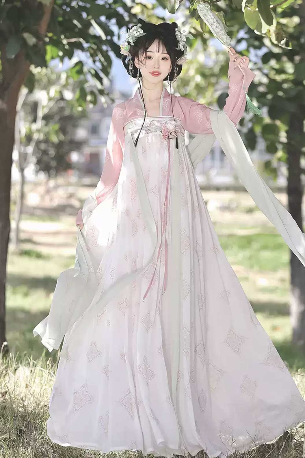 Tang dynasty hanfu short jacket with high waisted skirt - chenghuajin 橙花尽