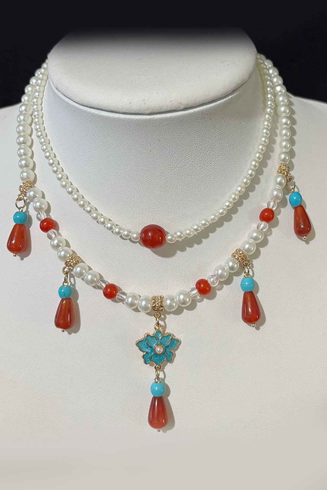 Tang Dynasty Multi Layer Agate Yingluo New Chinese Style Necklace