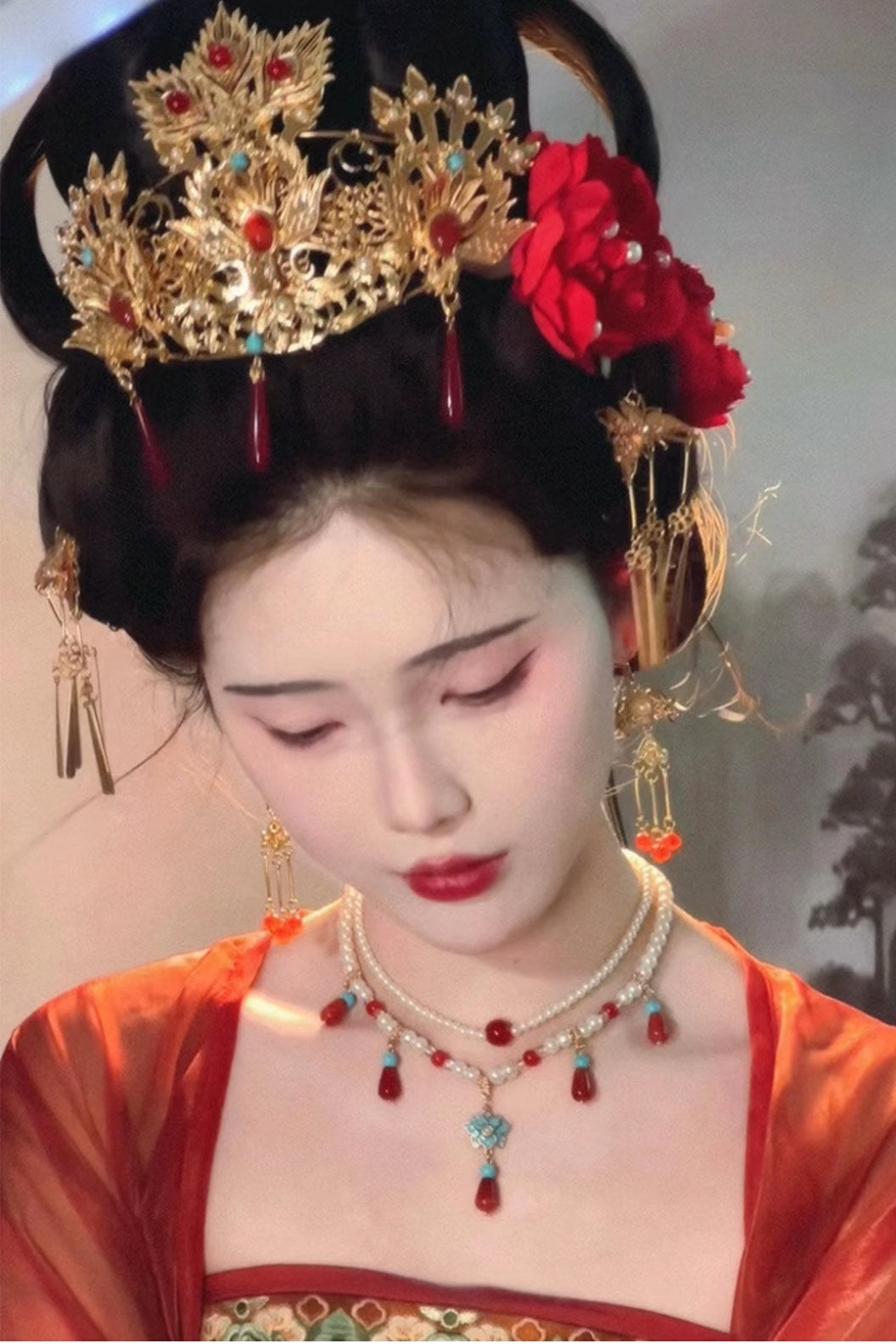 Tang Dynasty Multi Layer Agate Yingluo New Chinese Style Necklace