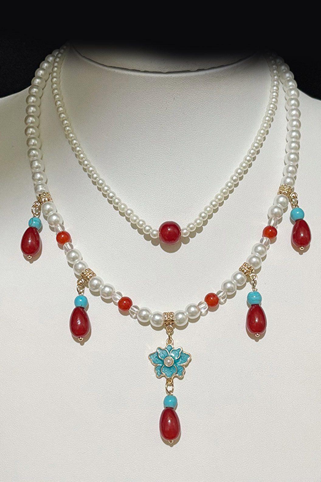 Tang Dynasty Multi Layer Agate Yingluo New Chinese Style Necklace
