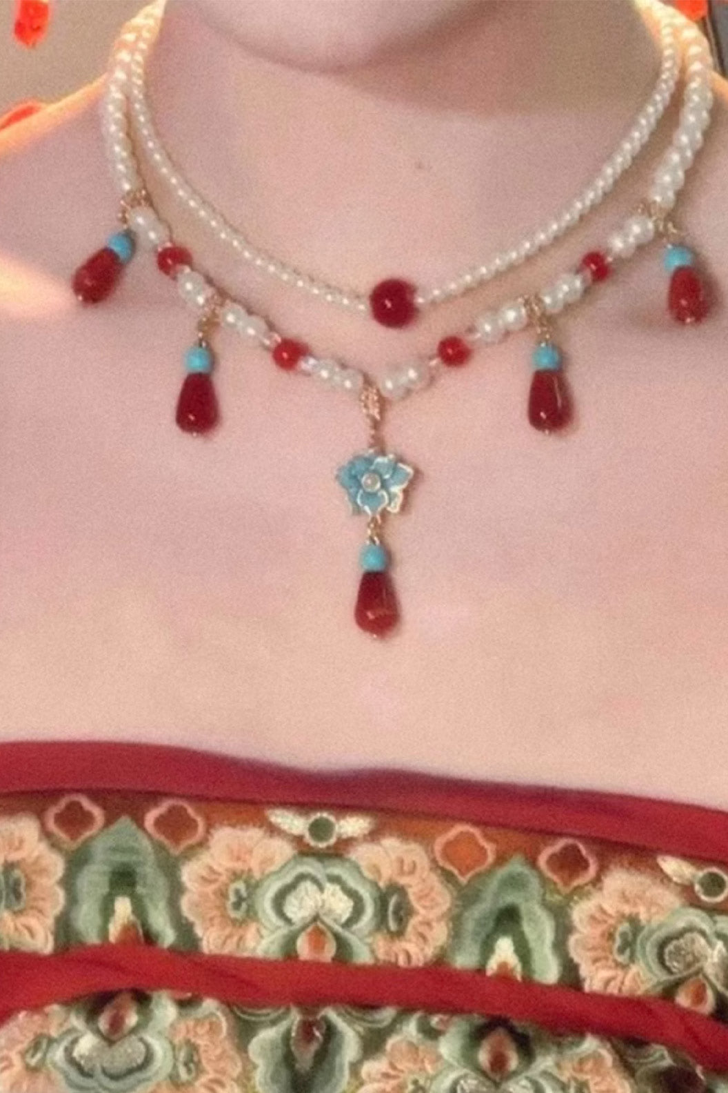 Tang Dynasty Multi Layer Agate Yingluo New Chinese Style Necklace