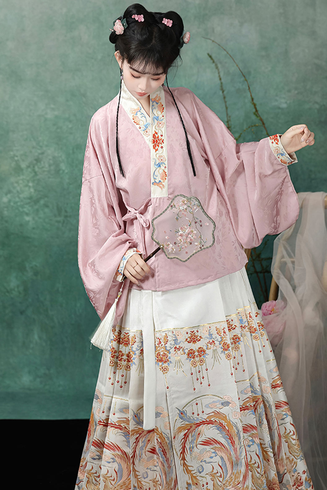 Tang Dynasty Multicolor Hanfu Dress Woven Gold Ma Mian Skirt Set for Spring Summer - yanzhuliuhua 研姝流华